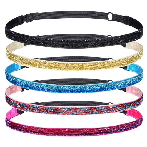 5 Stück Glitzer-Haarband Strass Stirnbänder Elastisch Haarbänder Glitzer Stirnband Haarband Damen Dünn für Frauen und Kleine Mädchen Party Deko von Grevosea
