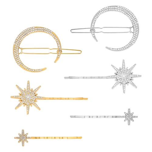 6 Stück Stern Haarspangen Stern Metall Haarspangen Mädchen mit Strasssteinen Kristall Haarschmuck Haarnadeln für Braut und Hochzeit, Haar-Accessoires für Frauen und Mädchen von Grevosea