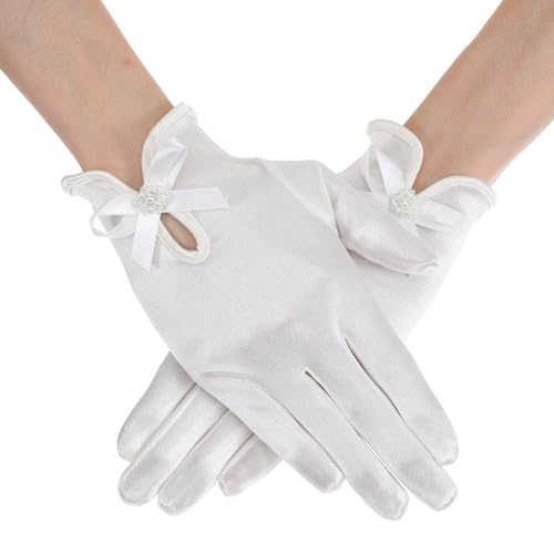 Grevosea 1 Paar Handschuh Kurze Braut Handschuhe Spitzenhandschuhe Satin Handschuhe Damen Sommer Hochzeits Oper Dinner Handschuhe(Beige) von Grevosea