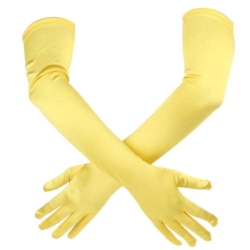 Handschuhe Damen Elegant 1 Paar Women’s Gloves, Satin, Classic Opera,55cm Opernhandschuhe Dehnbare,Satin Handschuhe Lang,1920er-Jahre-Opernhandschuhe für Damen und Mädchen, Abendparty,Tanz,Show(Gelb) von Grevosea