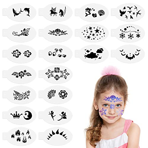 Grevosea 20 Stück Tattoo Schablonen Kinder Wiederverwendbare Schablonen für Gesicht und Körper Tattoo Schablonen temporäre Tattoos für Kinder Halloween Urlaub Party Make-up Körperkunstmalerei von Grevosea