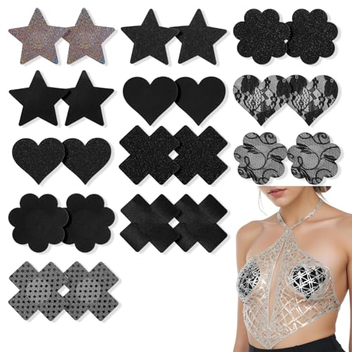 Grevosea 24 Stück Nipple Patches Selbstklebend Nipple Pads Brustaufkleber Selbstklebendes Nippelpads Nippelabdeckungen Nipples Abdeckungen Sticker Einweg Nippl Abdeckungen für Frauen(Schwarz) von Grevosea