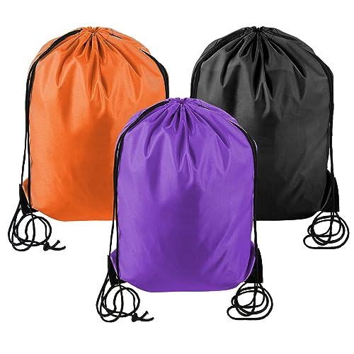 Grevosea 3 Stück Turnbeutel Kordelzug Rucksack Stoffbeutel mit Kordelzug Turnbeutel Kinder Gym Bag Cinch Pack Tasche Sportbeutel für Damen & Herren Junge & Mädchen-Schwarz & Lila & Orange von Grevosea