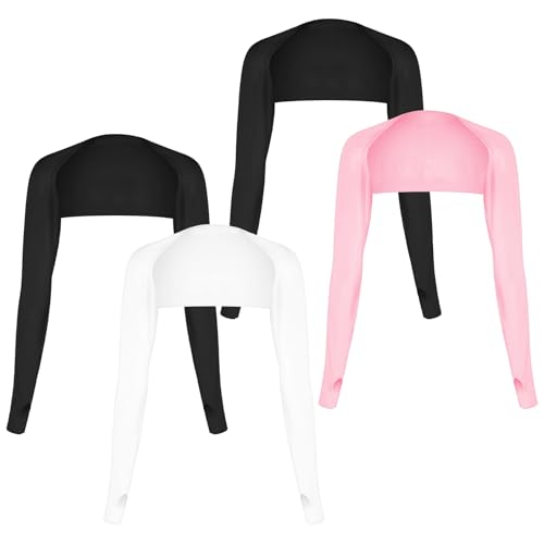 Grevosea 4 Stück UV Schutz Bolero Schal Fortschrittlicher Anti UV Arm Armmanschette kühlende Schal Armstulpen Damen mit Fingerloch zum Golfen,Reiten,Autofahren(schwarz, weiß, rosa) von Grevosea