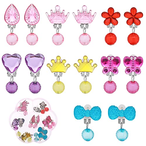 Grevosea 7 Paare Kinder Ohrclips Clip Ohrringe Mädchen Schmetterlings,süße Ohrclips,clip Ohrringe Mädchen,edelstein,rosa-kronen,blumen herz für Kinderohrringe Geschenk Partyzubehör von Grevosea