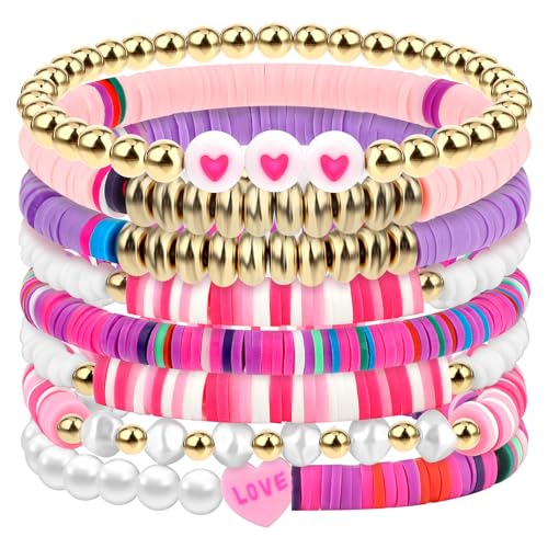 8 Stück Armband Kinder Mädchen,Freundschafts armband,Kinder Armband,Boho Scheiben Armband,Heishi Perlen Stretch Armband,Bunte Perlen Armbänder,Schmuck Mitgebsel Kindergeburtstag Mädchen Geschenke von Grevosea