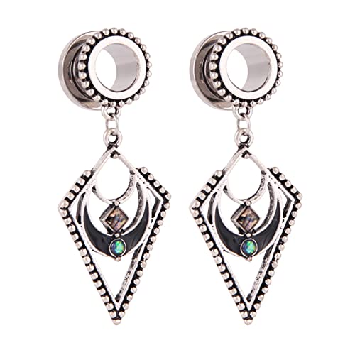 Grewod 10MM Tunnel, Edelstahl Silber mit Raute Hängend Ohr Tunnel Damen Flesh Tunnel Ohr Plug Ohr Expander Piercing Schmuck, 2 Stück Grewod 10MM Tunnel, Edelstahl Silber mit Raute Hängend Ohr Tunnel Damen Flesh Tunnel Ohr Plug Ohr Expander Piercing Schmuck, 2 Stück von Grewod