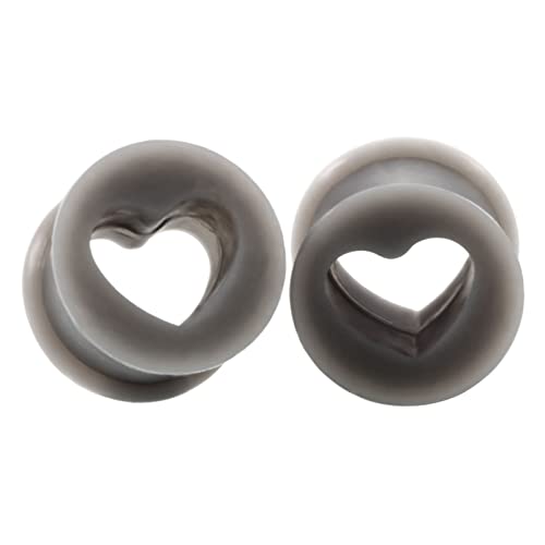 Grewod 10MM Tunnel, Silikon Grau Herz Form Ohr Tunnel Damen und Herren Flesh Tunnel Ohr Plug Ohr Expander Piercing Schmuck, 2 Stk von Grewod