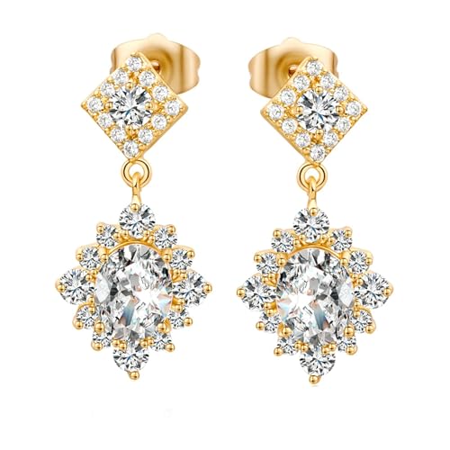 Grewod 375 Gold Ohrstecker, Damen Blumen Weiß Oval Moissanit Edelstein Ohrringe Nickelfrei Ohrschmuck von Grewod
