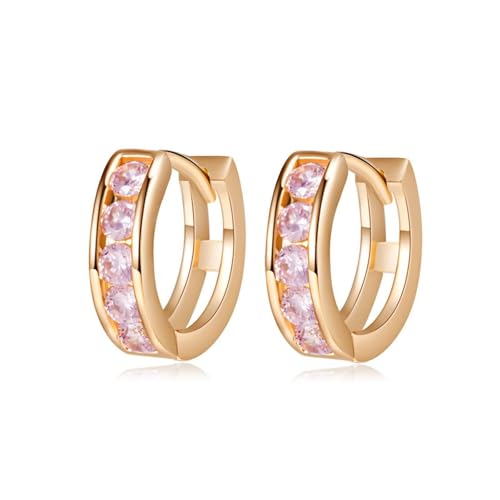 Grewod 585 Creolen Gold, Damen Rosa Rund Kristall Edelstein Nickelfreie Ohrringe Nickelfrei Ohrschmuck von Grewod