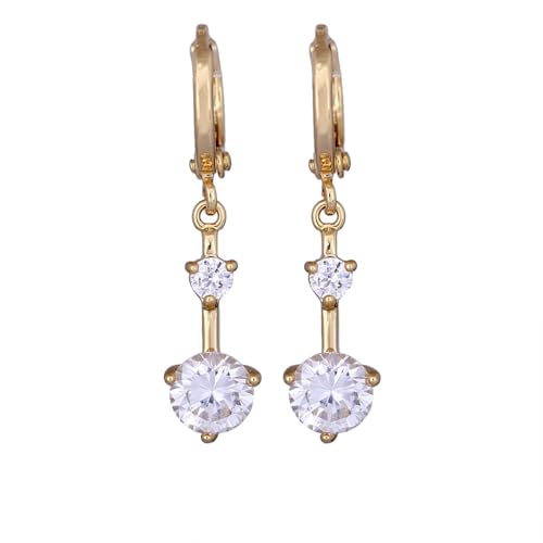 Grewod 585 Gelbgold Ohrringe, Damen Elegant Weiß Rund Moissanit Ohrhänger Nickelfrei Ohrschmuck von Grewod