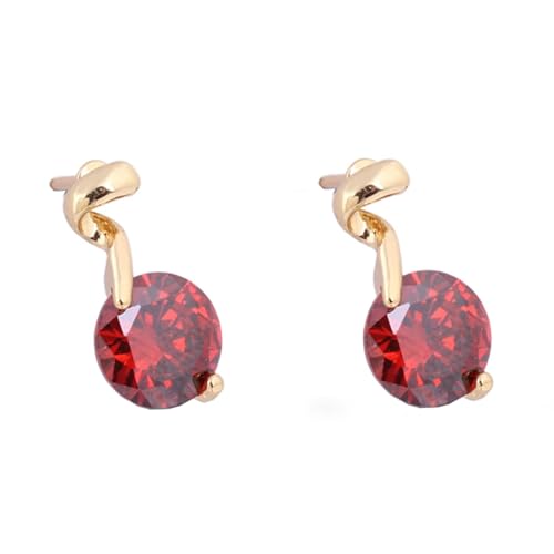 Grewod 585 Gold Ohrringe, Damen Schlicht Rot Rund Labor Erstellt Rubin Ohrstecker Nickelfrei Schmuck von Grewod