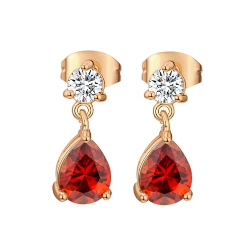 Grewod 585 Ohrringe Gold, Damen Rund und Tropfen Rot Labor Erstellt Rubin mit Moissanit Ohrstecker von Grewod
