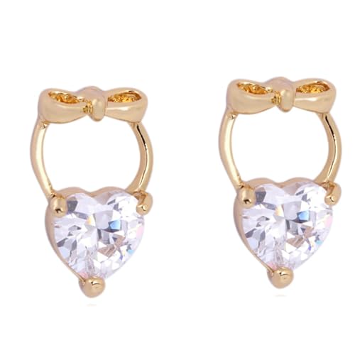 Grewod 750 Gold Ohrringe, Damen Schleife Weiß Herz Moissanit Edelstein Ohrstecker Nickelfrei Ohrschmuck von Grewod