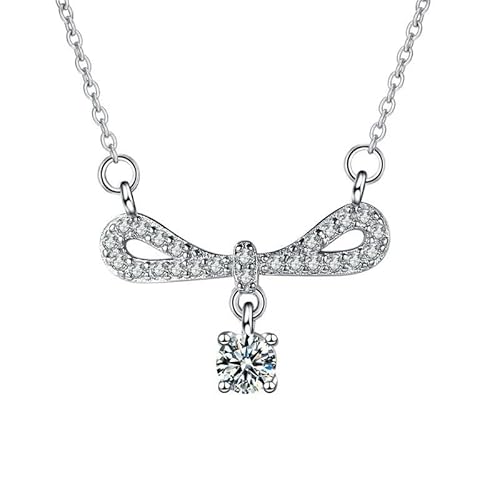 Grewod Anhänger Kette Damen, 18 Karat Weiß Gold 750 Hohl Schleife Weiß Rund Labor Erstellt Diamant Halskette 40+5 cm von Grewod