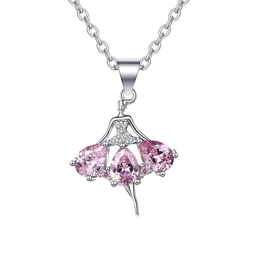 Grewod Anhänger für Damen, 18 Karat Weiß Gold Tanzende Frauen Tropfen Rosa Labor Erstellt Saphir mit Labor Erstellt Diamant Halskette mit Kette 40+5 cm von Grewod