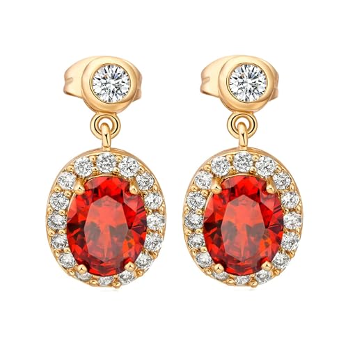 Grewod Brautschmuck, Damen Ohrringe Gelbgold 585 14K Elegant Rot Oval Labor Erstellt Rubin mit Moissanit Ohrstecker von Grewod