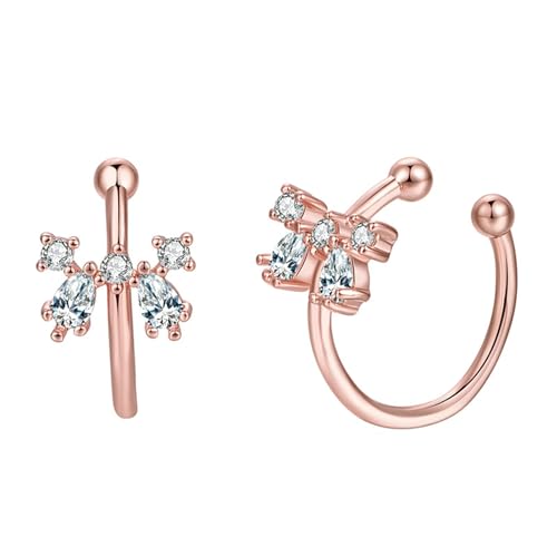 Grewod Cartilage Ear Cuff, Damen 9 Karat Rosegold Schmetterling Weiß Moissanit Ohrklemme Ohrringe von Grewod