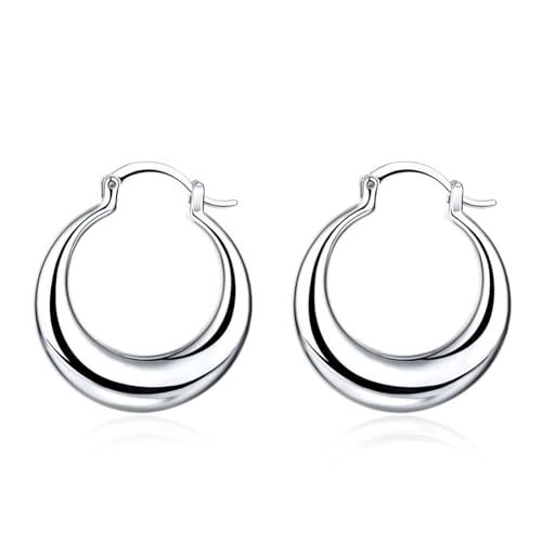 Grewod Creole Ohrringe, Damen 18 Karat 750 Weißgold Schlicht Nickelfreie Ohrringe Nickelfrei Schmuck von Grewod