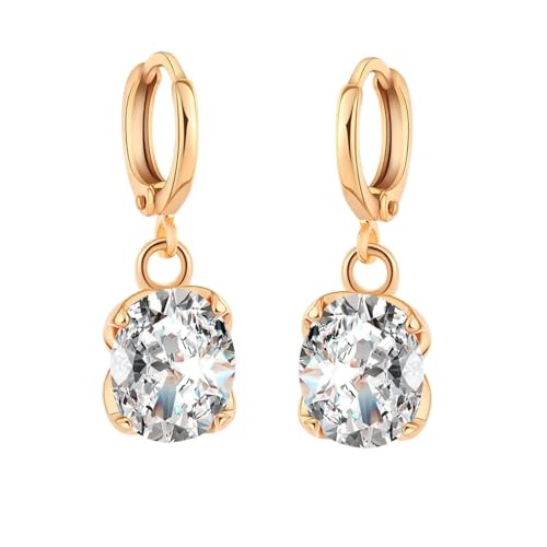 Grewod Damen Ohrringe, 18 Karat Gelbgold Elegant Weiß Oval Moissanit Ohrhänger Nickelfrei Schmuck von Grewod