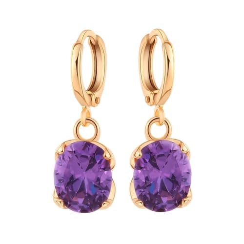 Grewod Damen Ohrringe, 9 Karat Gelbgold 375 Elegant Lila Oval Amethyst Ohrhänger Nickelfrei Schmuck von Grewod