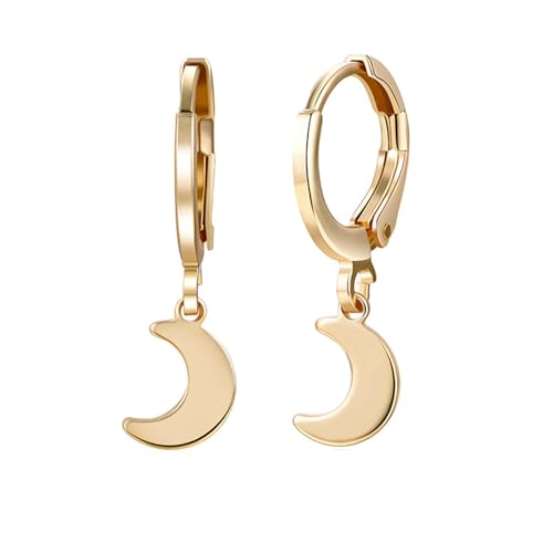 Grewod Damen Ohrringe, Gold 18 Karat Mond Ohrhänger Nickelfrei Echtgold Ohrschmuck von Grewod