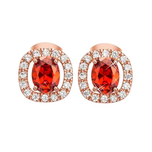 Grewod Damen Ohrringe, Rosegold 9 Karat 375 Elegant Rot Oval Topas mit Labor Erstellt Diamant Ohrstecker von Grewod