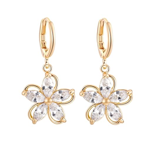 Grewod Damen Ohrringe Gold 585, Blumen Weiß Marquise Moissanit Edelstein Creolen Nickelfrei Ohrschmuck von Grewod