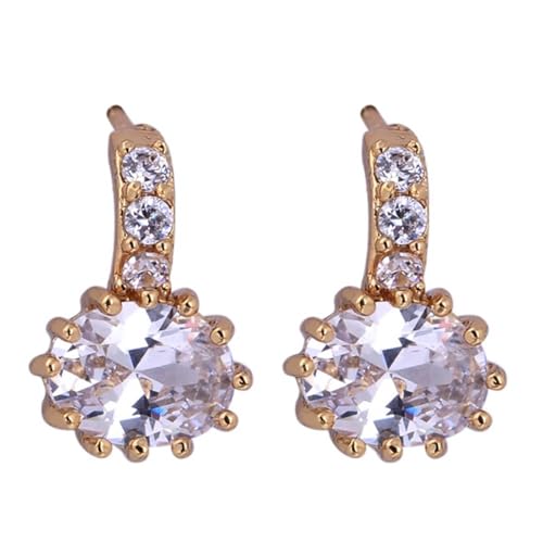 Grewod Damen Ohrstecker, 14 Karat 585 Gelbgold Elegant Weiß Oval Moissanit Ohrringe Nickelfrei Schmuck von Grewod