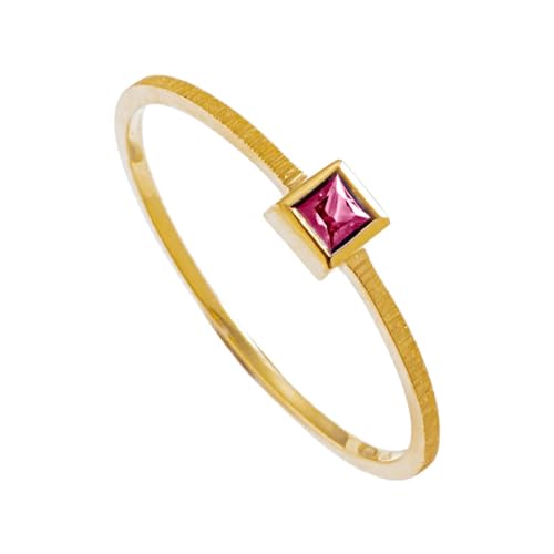 Grewod Damen Ring, Gelbgold 14 Karat Dünn Rot Quadrat Rubin Trauringe Verlobungsring Schmuck Größe 57 (18.1) von Grewod