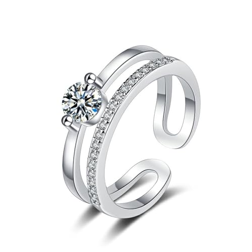 Grewod Damen Ring, Weißgold 585 14 Karat Offen 2-Lagige Weiß Rund Moissanit Hochzeitsringe Trauringe Eheringe Größe 57 (18.1) von Grewod