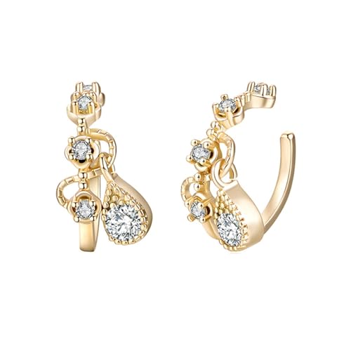 Grewod Ear Cuff Ohrringe, Damen 9K Gold 375 Schlicht Design Weiß Rund Moissanit Ohrklemme Ohrringe von Grewod
