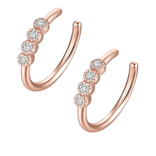 Grewod Ear Cuffs, Damen 14 Karat Rotgold 585 Schlicht Weiß Rund Moissanit Ohrklemme Ohrringe Schmuck von Grewod