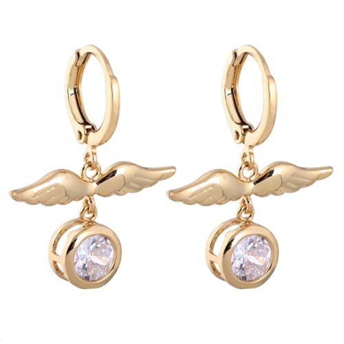 Grewod Echtgold Ohrringe, Damen Gelbgold 750 18K Flügel Weiß Rund Moissanit Ohrhänger Nickelfrei Schmuck von Grewod