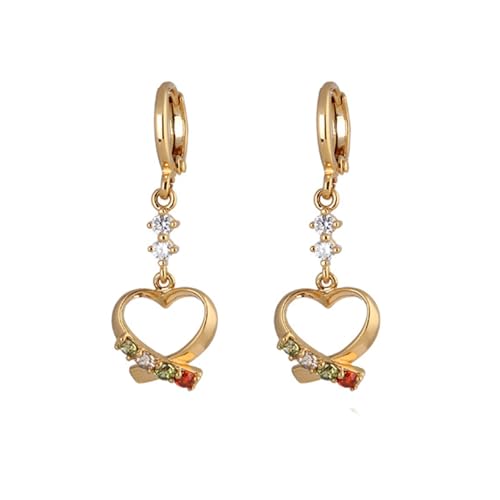 Grewod Echtgold Ohrringe Damen, Gold 750 18K Hohl Herz Rot Rund Rubin Granat Rosa Kristall mit Moissanit Ohrhänger von Grewod