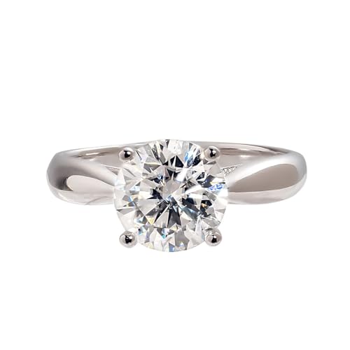 Grewod Ehering Damen 9K Weißgold 375 Poliert Solitär Weiß Rund Moissanit Trauringe Verlobungsringe Ring Größe 57 (18.1) von Grewod