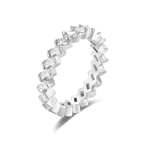 Grewod Ehering Damen Weiß Gold 585 14 Karat Schlicht Design Weiß Rechteck Moissanit Trauringe Hochzeit Ring Größe 49 (15.6) von Grewod