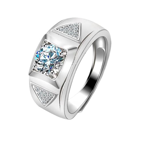 Grewod Ehering Herren Weiß Gold 375 9 Karat Verstellbar Breit Dreieck 4 Zacken 1ct Weiß Rund Labor Erstellt Diamant Verlobungsring Ring Größe 71 (22.6) von Grewod