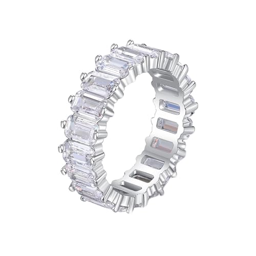 Grewod Eheringe Damen 14 Karat 585 Weißgold Ewigkeit Weiß Rechteck Moissanit Trauringe Ring Größe 56 (17.8) von Grewod