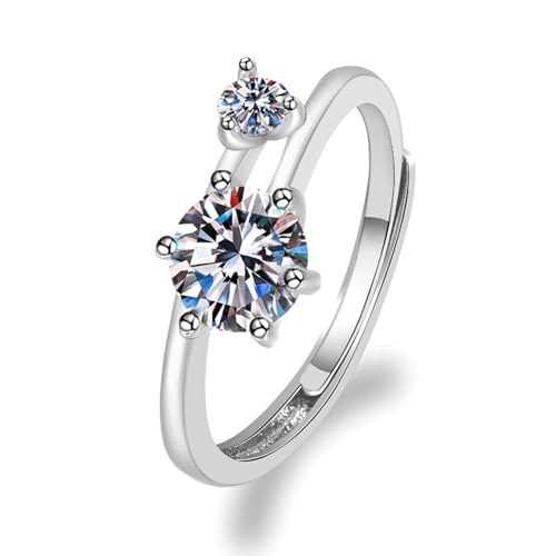 Grewod Eheringe Hochzeit, Damen 18 Karat 750 Weiß Gold Verstellbar Verdreht Weiß Rund Moissanit Schmuck Trauringe Ring Größe 57 (18.1) von Grewod