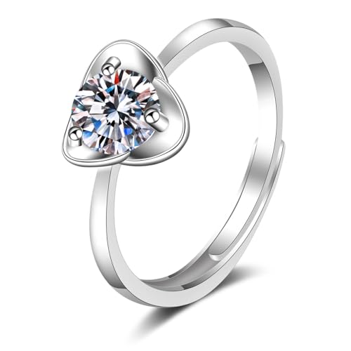 Grewod Eheringe Hochzeit, Damen Weiß Gold 18 Karat Klee Verstellbar Weiß Rund Labor Erstellt Diamant Ringe Schmuck Größe 57 (18.1) von Grewod