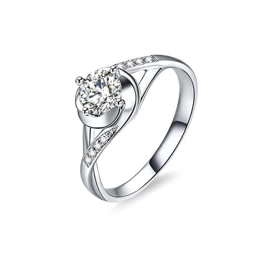 Grewod Eheringe Hochzeit, Damen Weiß Gold 18 Karat Verstellbar Gedrehte Blume 4 Zacken 1ct Weiß Rund Labor Erstellt Diamant Ring Schmuck Verlobung Gr. 57 (18.1) von Grewod