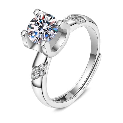 Grewod Eheringe Weissgold 585, Damen Verstellbar Elegant Design 1ct Weiß Rund Labor Erstellt Diamant Ring Modeschmuck Größe 47 (15.0) von Grewod