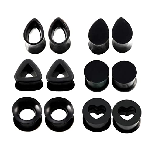 Grewod Flesh Tunnel, Silikon Schwarz Creolen Ohr Tunnel Damen und Herren Ohr Plug Ohr Expander Piercing Schmuck 20MM, 12 Stück Grewod Flesh Tunnel, Silikon Schwarz Creolen Ohr Tunnel Damen und Herren Ohr Plug Ohr Expander Piercing Schmuck 20MM, 12 Stück von Grewod