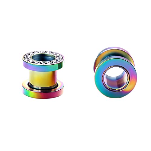 Grewod Flesh Tunnel 10MM Männer, Edelstahl Bunt Creolen mit Zirkonia Ohr Tunnel Damen Ohr Plug Ohr Expander Piercing Schmuck, 2 Stück von Grewod