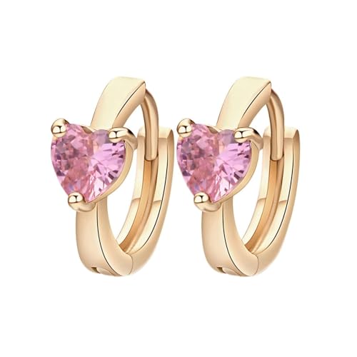 Grewod Frau Ohrringe, Gelbgold 9 Karat Elegant Rosa Herz Kristall Creolen Nickelfrei Ohrschmuck Grewod Frau Ohrringe, Gelbgold 9 Karat Elegant Rosa Herz Kristall Creolen Nickelfrei Ohrschmuck von Grewod