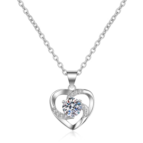 Grewod Frauen Halskette, 18 Karat 750 Weißgold Herz Weiß Rund Labor Erstellt Diamant Halskette mit Anhänger 40+5 cm von Grewod