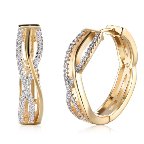 Grewod Frauen Ohrringe, 9K Gold Unendlich Weiß Rund Diamant Edelstein Creolen Nickelfrei Ohrschmuck von Grewod