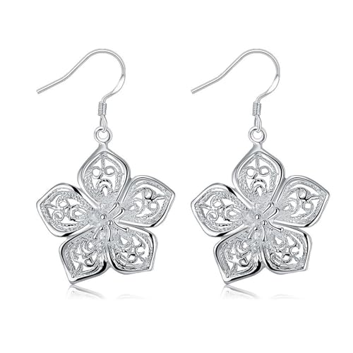 Grewod Frauen Ohrringe, Weiß Gold 14K 585 Blumen Ohrhänger Nickelfrei Echtgold Ohrschmuck von Grewod