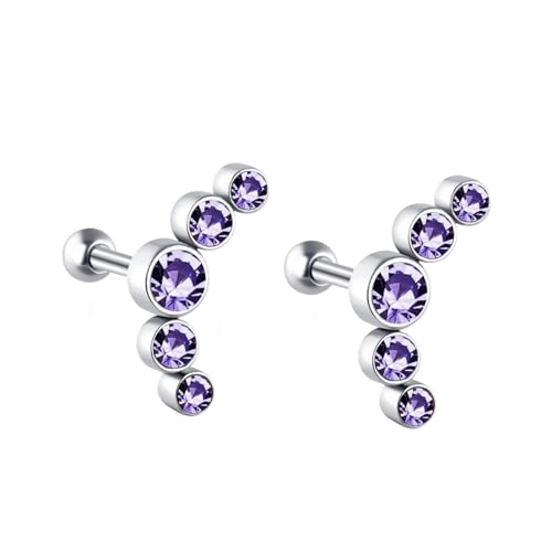 Grewod Frauen Ohrringe, Weißgold 9 Karat 375 5 Lila Rund Amethyst Ohrstecker Nickelfrei Schmuck von Grewod